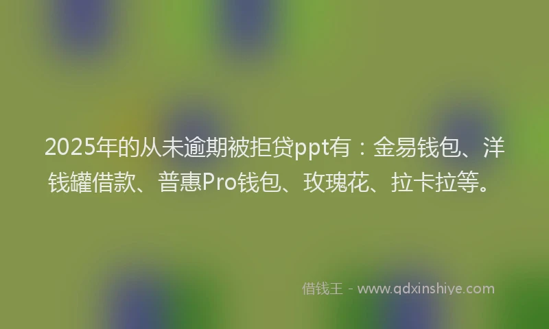 2025年的从未逾期被拒贷ppt有:金易钱包、洋钱罐借款、普惠Pro钱包、玫瑰花、拉卡拉等。
