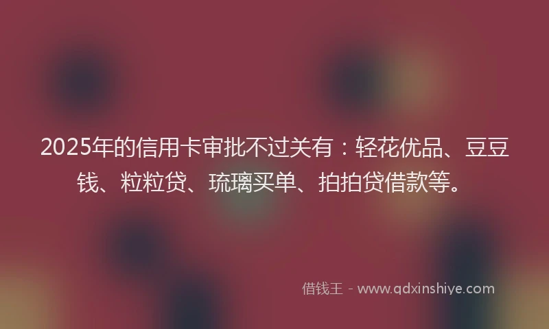 2025年的信用卡审批不过关有：轻花优品、豆豆钱、粒粒贷、琉璃买单、拍拍贷借款等。
