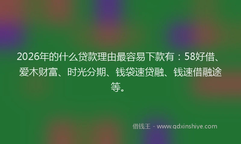 2026年的什么贷款理由最容易下款有：58好借、爱木财富、时光分期、钱袋速贷融、钱速借融途等。