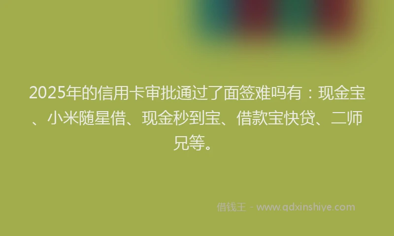 2025年的信用卡审批通过了面签难吗有：现金宝、小米随星借、现金秒到宝、借款宝快贷、二师兄等。