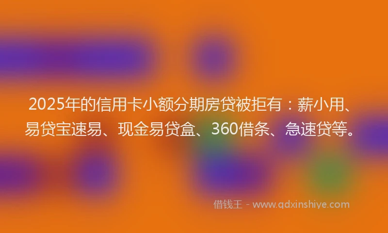 2025年的信用卡小额分期房贷被拒有：薪小用、易贷宝速易、现金易贷盒、360借条、急速贷等。