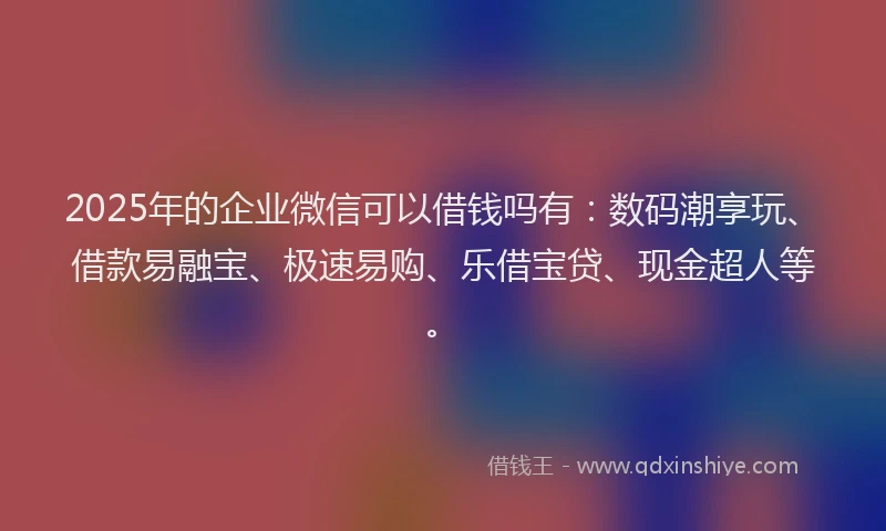 2025年的企业微信可以借钱吗有：数码潮享玩、借款易融宝、极速易购、乐借宝贷、现金超人等。