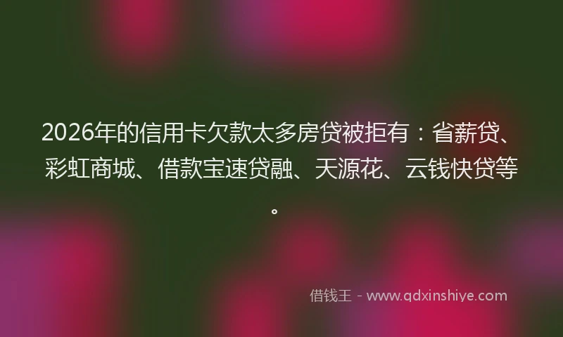 2026年的信用卡欠款太多房贷被拒有：省薪贷、彩虹商城、借款宝速贷融、天源花、云钱快贷等。