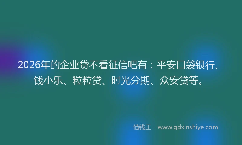 2026年的企业贷不看征信吧有：平安口袋银行、钱小乐、粒粒贷、时光分期、众安贷等。