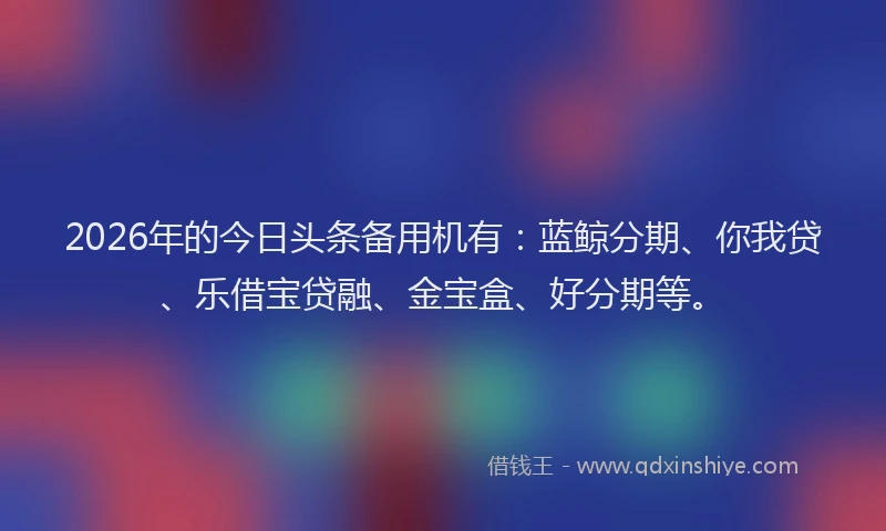 2026年的今日头条备用机有:蓝鲸分期、你我贷、乐借宝贷融、金宝盒、好分期等。