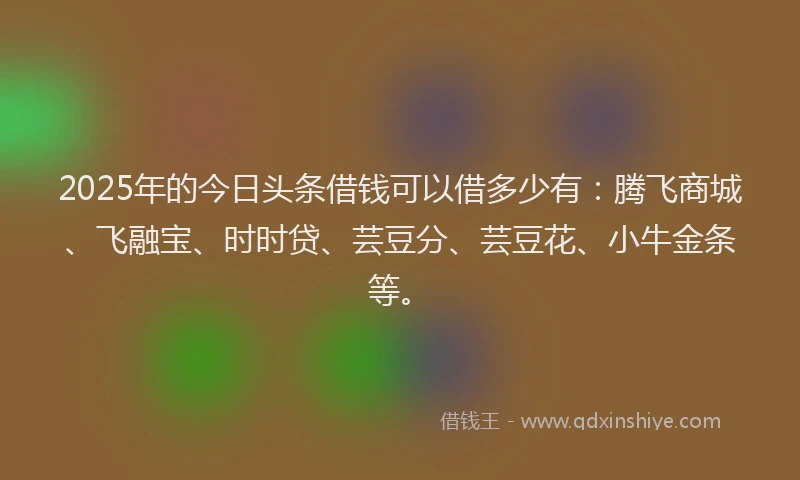 2025年的今日头条借钱可以借多少有：腾飞商城、飞融宝、时时贷、芸豆分、芸豆花、小牛金条等。