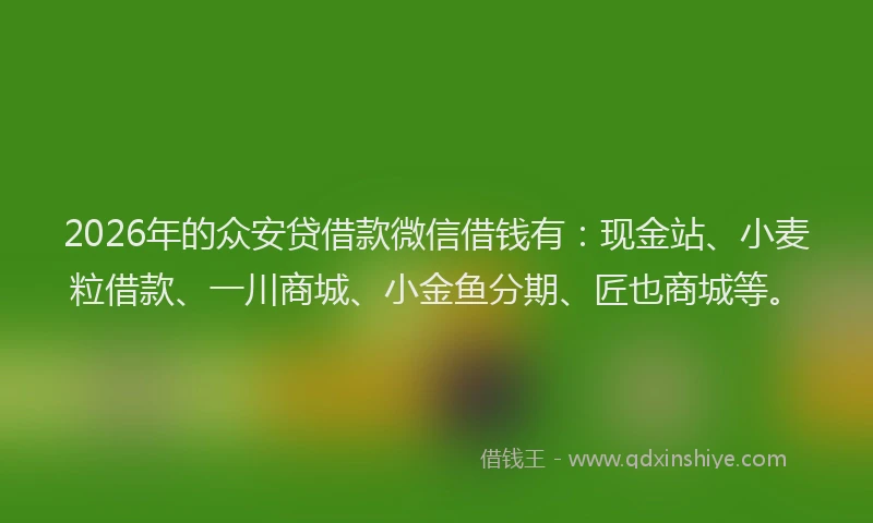 2026年的众安贷借款微信借钱有：现金站、小麦粒借款、一川商城、小金鱼分期、匠也商城等。