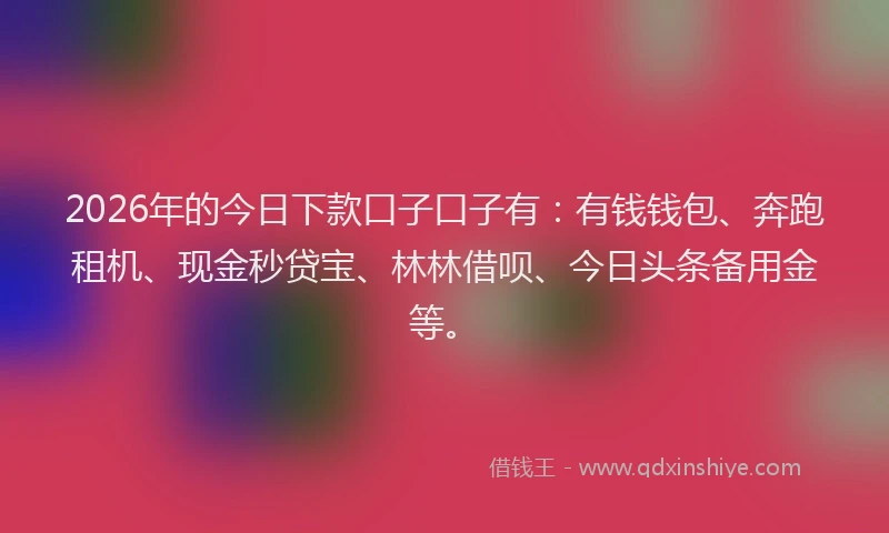 2026年的今日下款口子口子有:有钱钱包、奔跑租机、现金秒贷宝、林林借呗、今日头条备用金等。