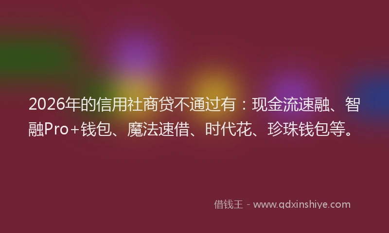 2026年的信用社商贷不通过有：现金流速融、智融Pro+钱包、魔法速借、时代花、珍珠钱包等。