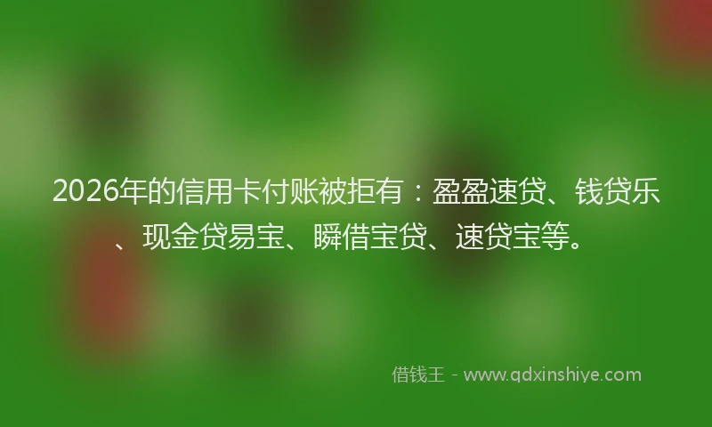 2026年的信用卡付账被拒有：盈盈速贷、钱贷乐、现金贷易宝、瞬借宝贷、速贷宝等。