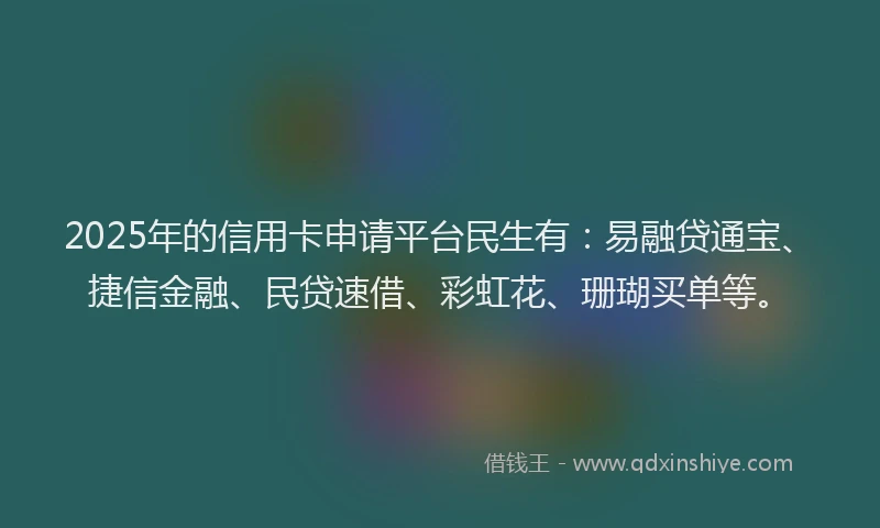 2025年的信用卡申请平台民生有：易融贷通宝、捷信金融、民贷速借、彩虹花、珊瑚买单等。