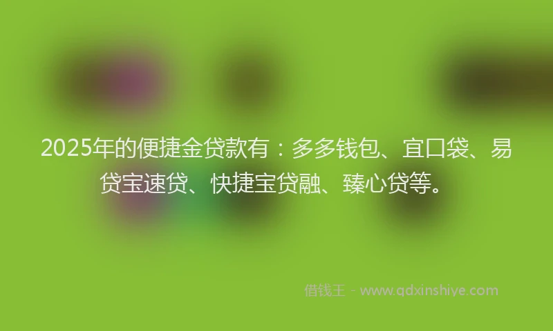 2025年的便捷金贷款有：多多钱包、宜口袋、易贷宝速贷、快捷宝贷融、臻心贷等。