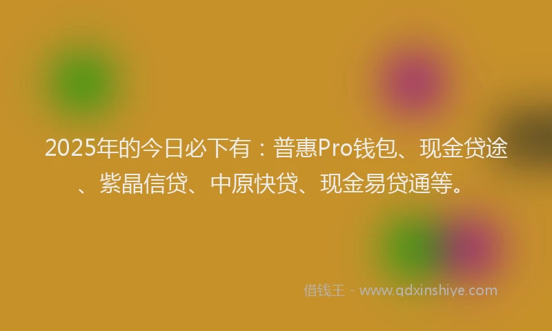 2025年的今日必下有：普惠Pro钱包、现金贷途、紫晶信贷、中原快贷、现金易贷通等。