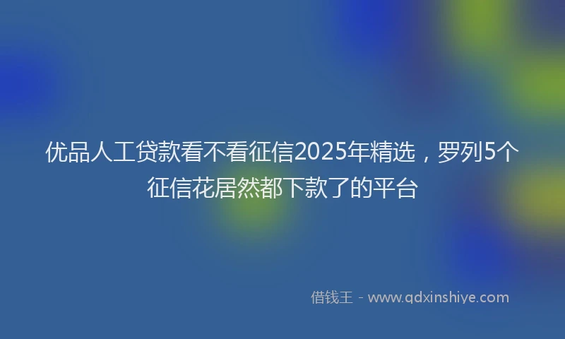 优品人工贷款看不看征信2025年精选，罗列5个征信花居然都下款了的平台