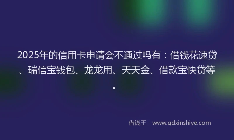 2025年的信用卡申请会不通过吗有：借钱花速贷、瑞信宝钱包、龙龙用、天天金、借款宝快贷等。
