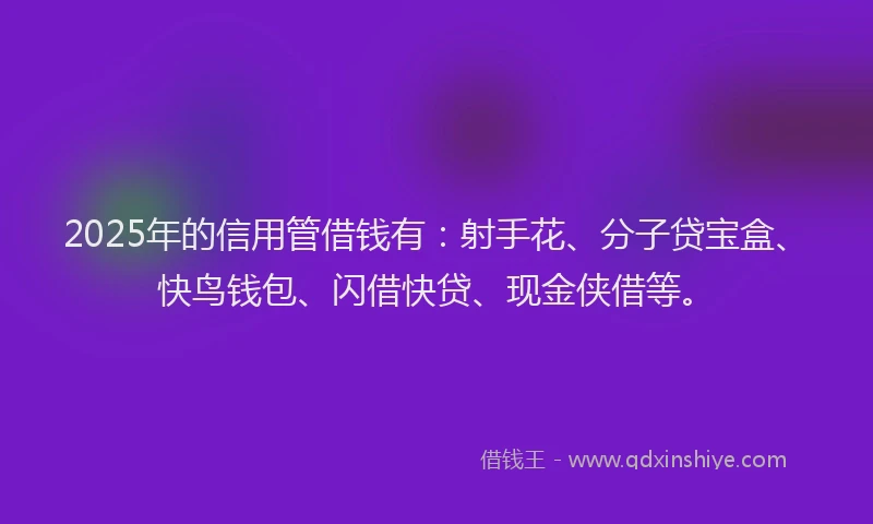 2025年的信用管借钱有：射手花、分子贷宝盒、快鸟钱包、闪借快贷、现金侠借等。