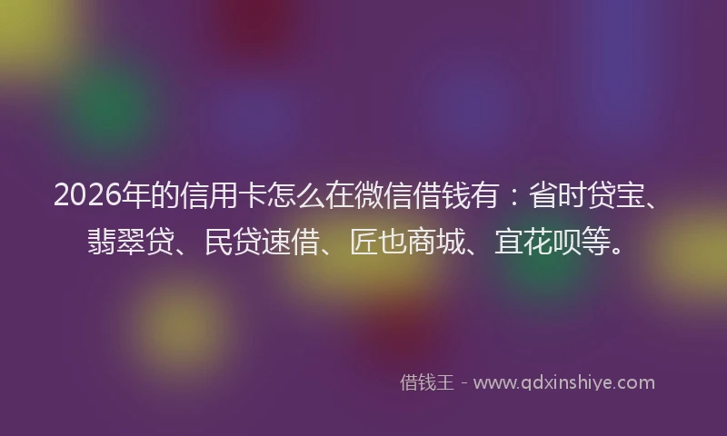 2026年的信用卡怎么在微信借钱有:省时贷宝、翡翠贷、民贷速借、匠也商城、宜花呗等。
