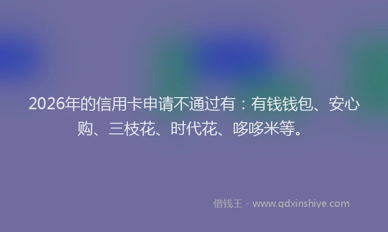 2026年的信用卡申请不通过有：有钱钱包、安心购、三枝花、时代花、哆哆米等。