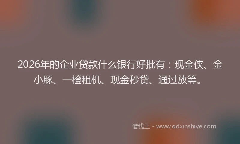 2026年的企业贷款什么银行好批有：现金侠、金小豚、一橙租机、现金秒贷、通过放等。