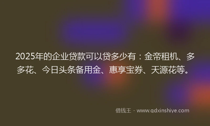 2025年的企业贷款可以贷多少有：金帝租机、多多花、今日头条备用金、惠享宝券、天源花等。