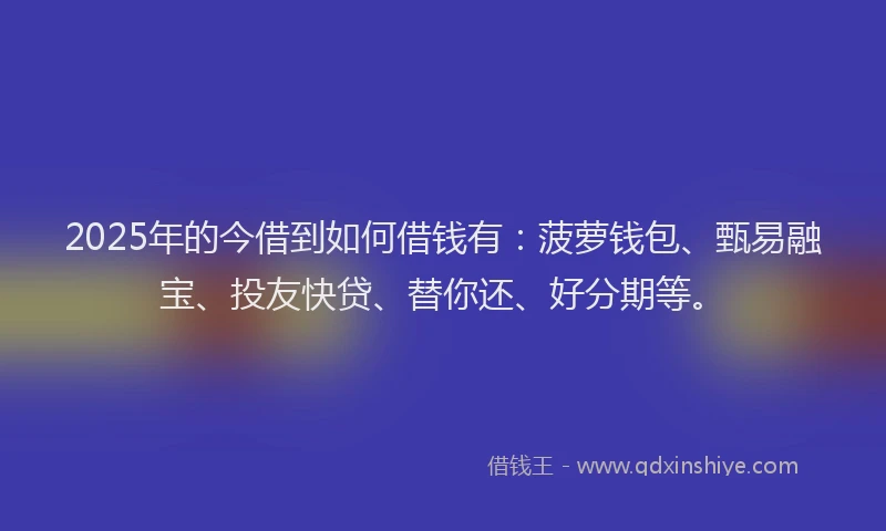2025年的今借到如何借钱有：菠萝钱包、甄易融宝、投友快贷、替你还、好分期等。