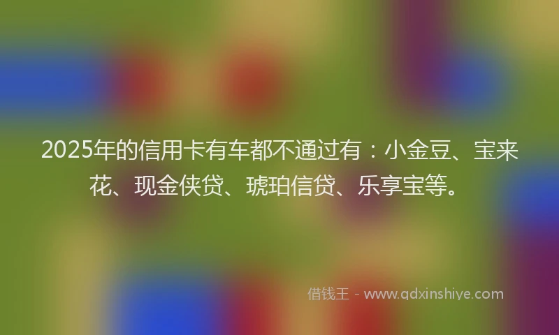 2025年的信用卡有车都不通过有：小金豆、宝来花、现金侠贷、琥珀信贷、乐享宝等。