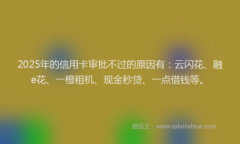 2025年的信用卡审批不过的原因有:云闪花、融e花、一橙租机、现金秒贷、一点借钱等。