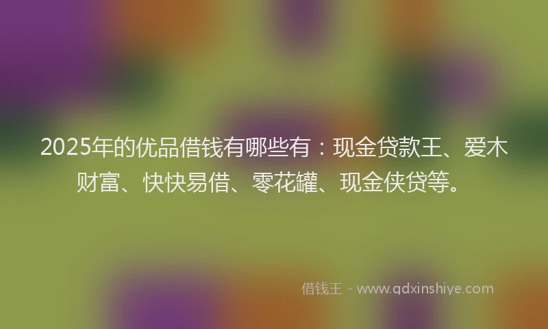 2025年的优品借钱有哪些有：现金贷款王、爱木财富、快快易借、零花罐、现金侠贷等。