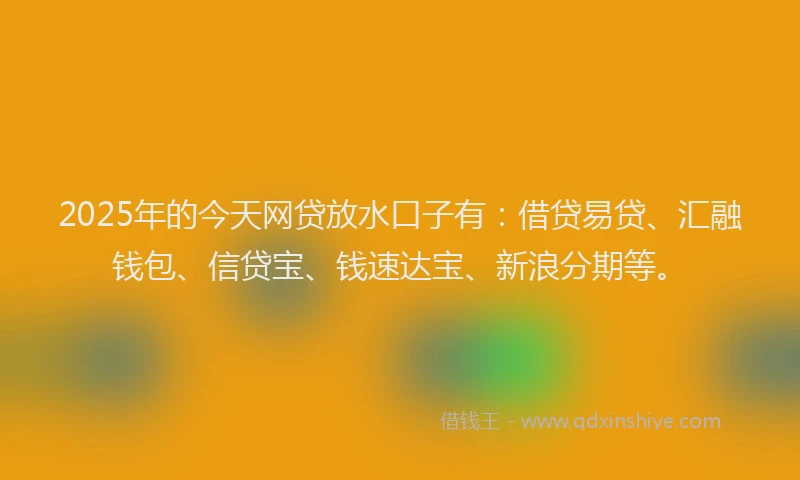 2025年的今天网贷放水口子有：借贷易贷、汇融钱包、信贷宝、钱速达宝、新浪分期等。