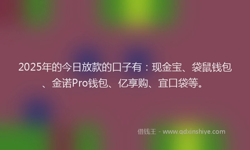 2025年的今日放款的口子有：现金宝、袋鼠钱包、金诺Pro钱包、亿享购、宜口袋等。