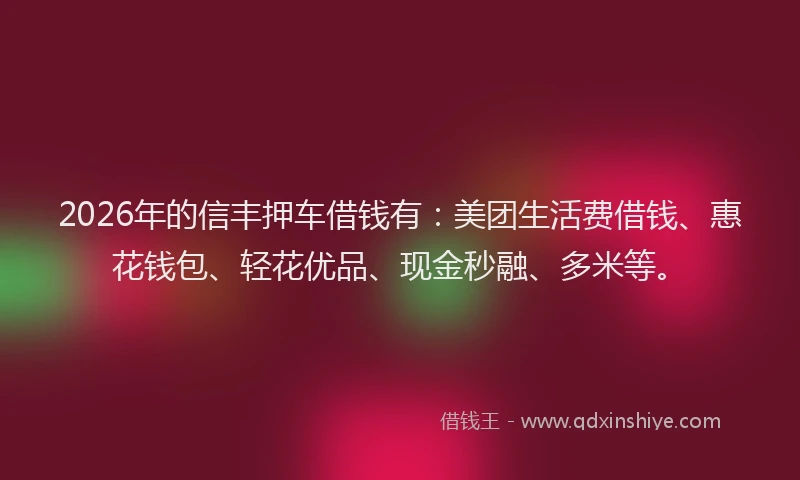 2026年的信丰押车借钱有:美团生活费借钱、惠花钱包、轻花优品、现金秒融、多米等。