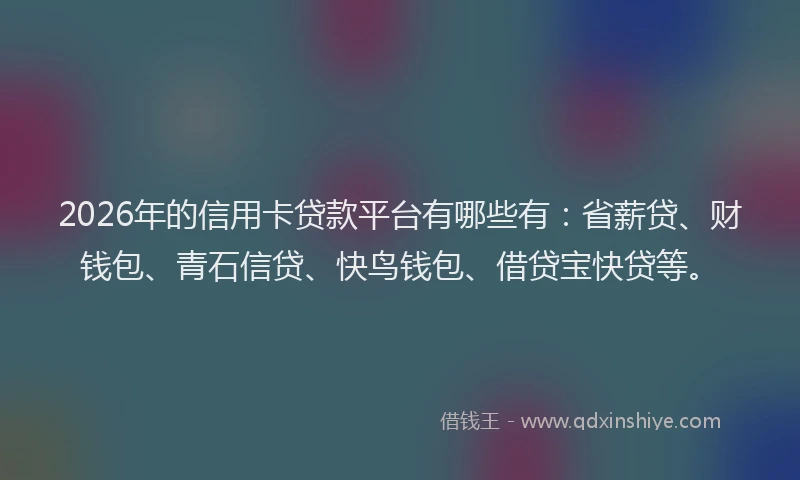 2026年的信用卡贷款平台有哪些有：省薪贷、财钱包、青石信贷、快鸟钱包、借贷宝快贷等。