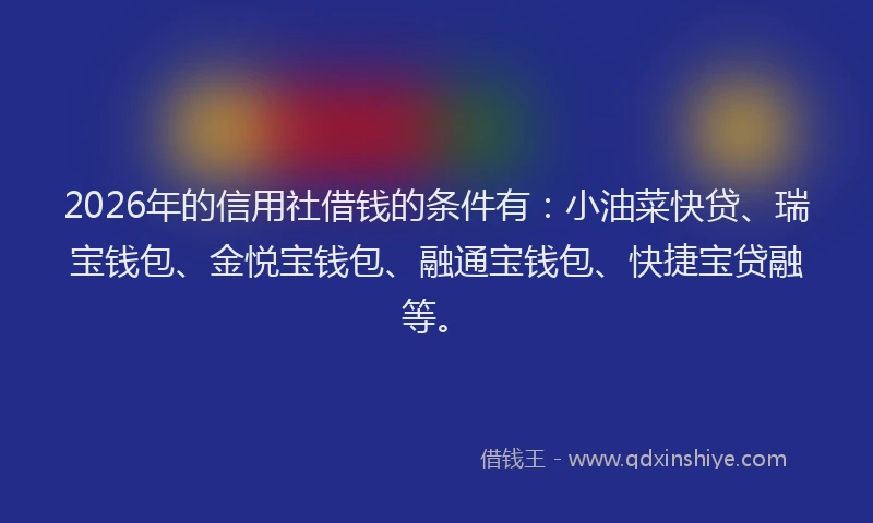 2026年的信用社借钱的条件有：小油菜快贷、瑞宝钱包、金悦宝钱包、融通宝钱包、快捷宝贷融等。