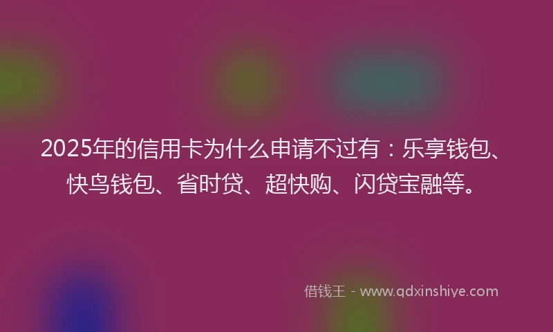 2025年的信用卡为什么申请不过有：乐享钱包、快鸟钱包、省时贷、超快购、闪贷宝融等。
