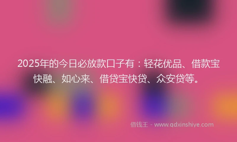 2025年的今日必放款口子有：轻花优品、借款宝快融、如心来、借贷宝快贷、众安贷等。