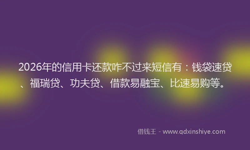 2026年的信用卡还款咋不过来短信有:钱袋速贷、福瑞贷、功夫贷、借款易融宝、比速易购等。