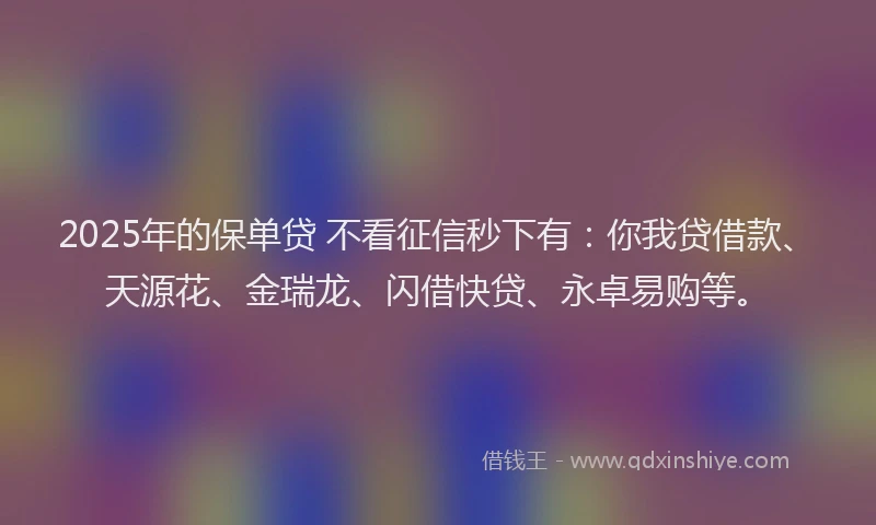 2025年的保单贷 不看征信秒下有：你我贷借款、天源花、金瑞龙、闪借快贷、永卓易购等。