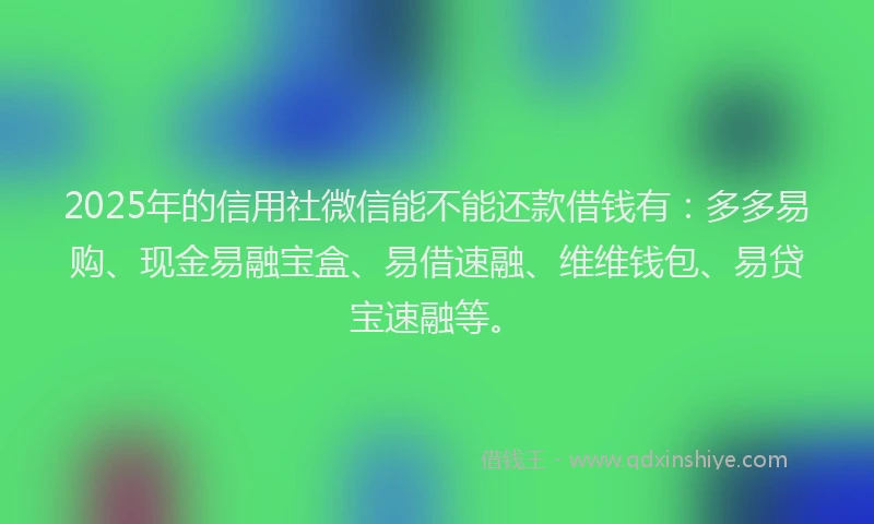 2025年的信用社微信能不能还款借钱有：多多易购、现金易融宝盒、易借速融、维维钱包、易贷宝速融等。