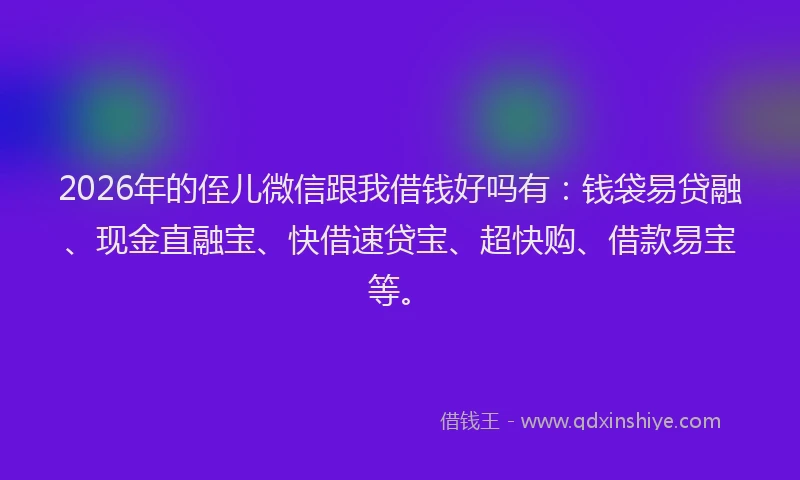 2026年的侄儿微信跟我借钱好吗有:钱袋易贷融、现金直融宝、快借速贷宝、超快购、借款易宝等。
