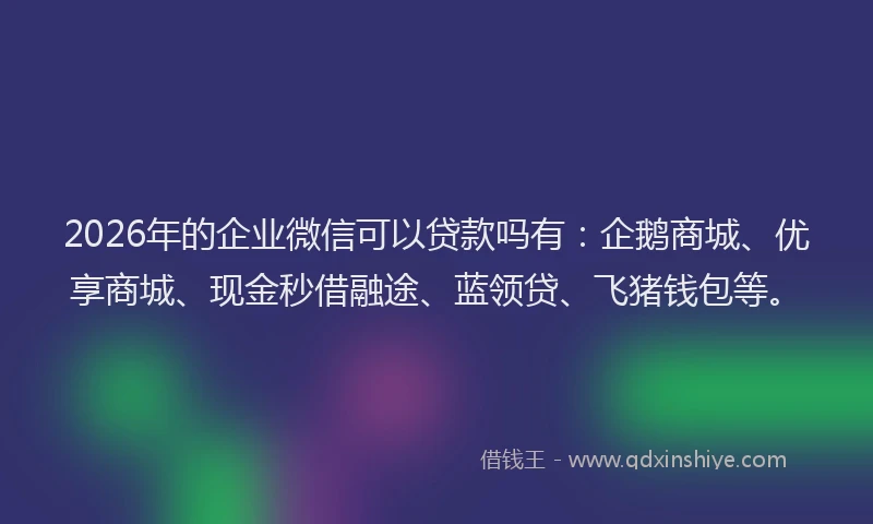 2026年的企业微信可以贷款吗有：企鹅商城、优享商城、现金秒借融途、蓝领贷、飞猪钱包等。