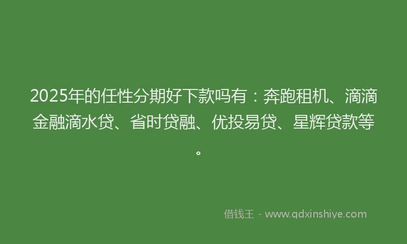 2025年的任性分期好下款吗有：奔跑租机、滴滴金融滴水贷、省时贷融、优投易贷、星辉贷款等。