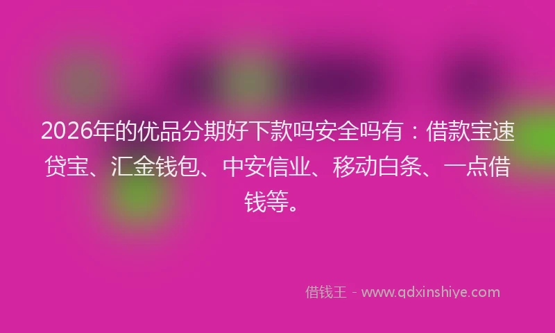 2026年的优品分期好下款吗安全吗有：借款宝速贷宝、汇金钱包、中安信业、移动白条、一点借钱等。