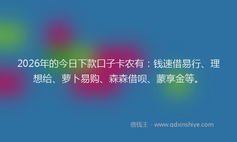2026年的今日下款口子卡农有:钱速借易行、理想给、萝卜易购、森森借呗、蒙享金等。