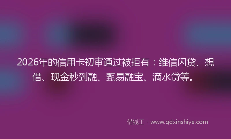 2026年的信用卡初审通过被拒有：维信闪贷、想借、现金秒到融、甄易融宝、滴水贷等。