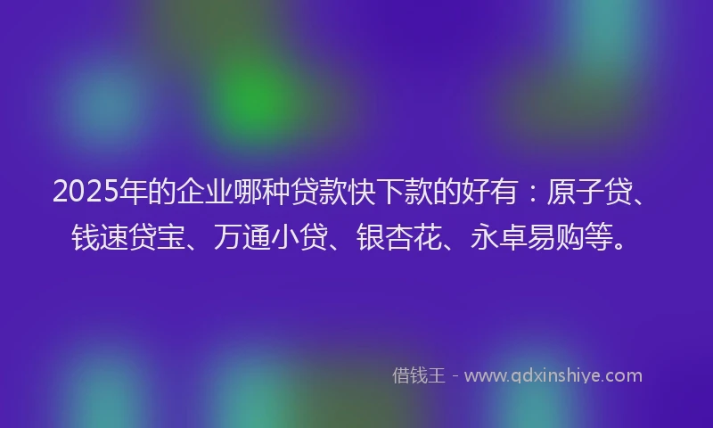 2025年的企业哪种贷款快下款的好有:原子贷、钱速贷宝、万通小贷、银杏花、永卓易购等。