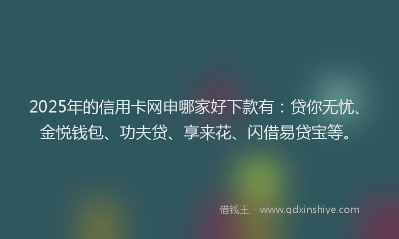 2025年的信用卡网申哪家好下款有:贷你无忧、金悦钱包、功夫贷、享来花、闪借易贷宝等。