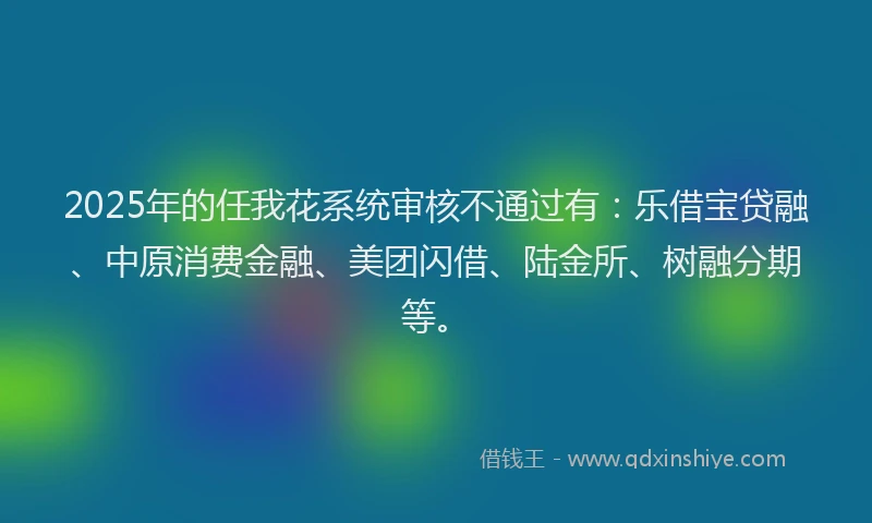 2025年的任我花系统审核不通过有：乐借宝贷融、中原消费金融、美团闪借、陆金所、树融分期等。