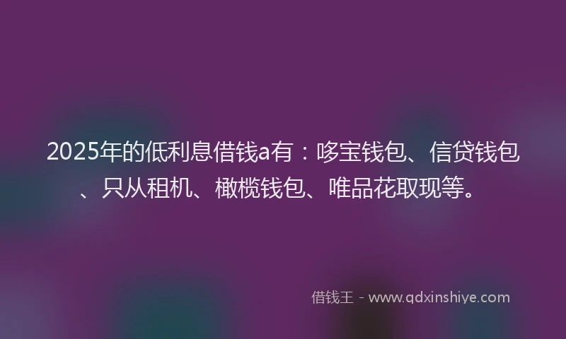 2025年的低利息借钱a有：哆宝钱包、信贷钱包、只从租机、橄榄钱包、唯品花取现等。