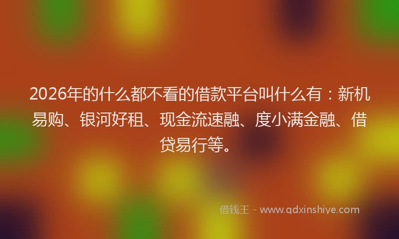 2026年的什么都不看的借款平台叫什么有：新机易购、银河好租、现金流速融、度小满金融、借贷易行等。
