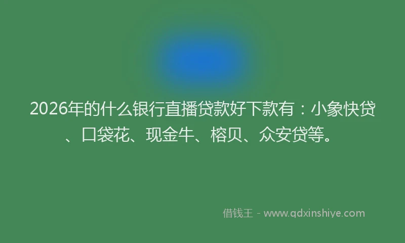 2026年的什么银行直播贷款好下款有：小象快贷、口袋花、现金牛、榕贝、众安贷等。